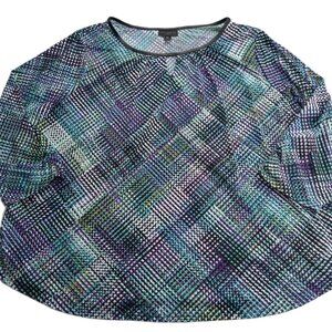 Worthington Women's Pullover Stretch Blouse Size 3X Blue Multi Print 3/4 Sleeves